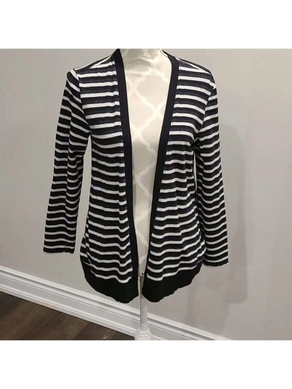 Cable and Gauge blk, grey & WHT striped cardigan